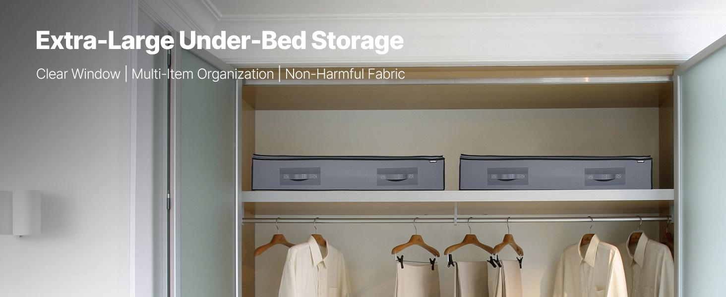 VEVOR Under Bed Storage with Clear Lids, 39.2x 19.7x 7.1 Inch, 90L Large Underbed Clothes Storage Containers, Low Profile Under Bed Drawer Shoe Organizer Bins Box for Blanket Shoe Bedroom, 4 Pack