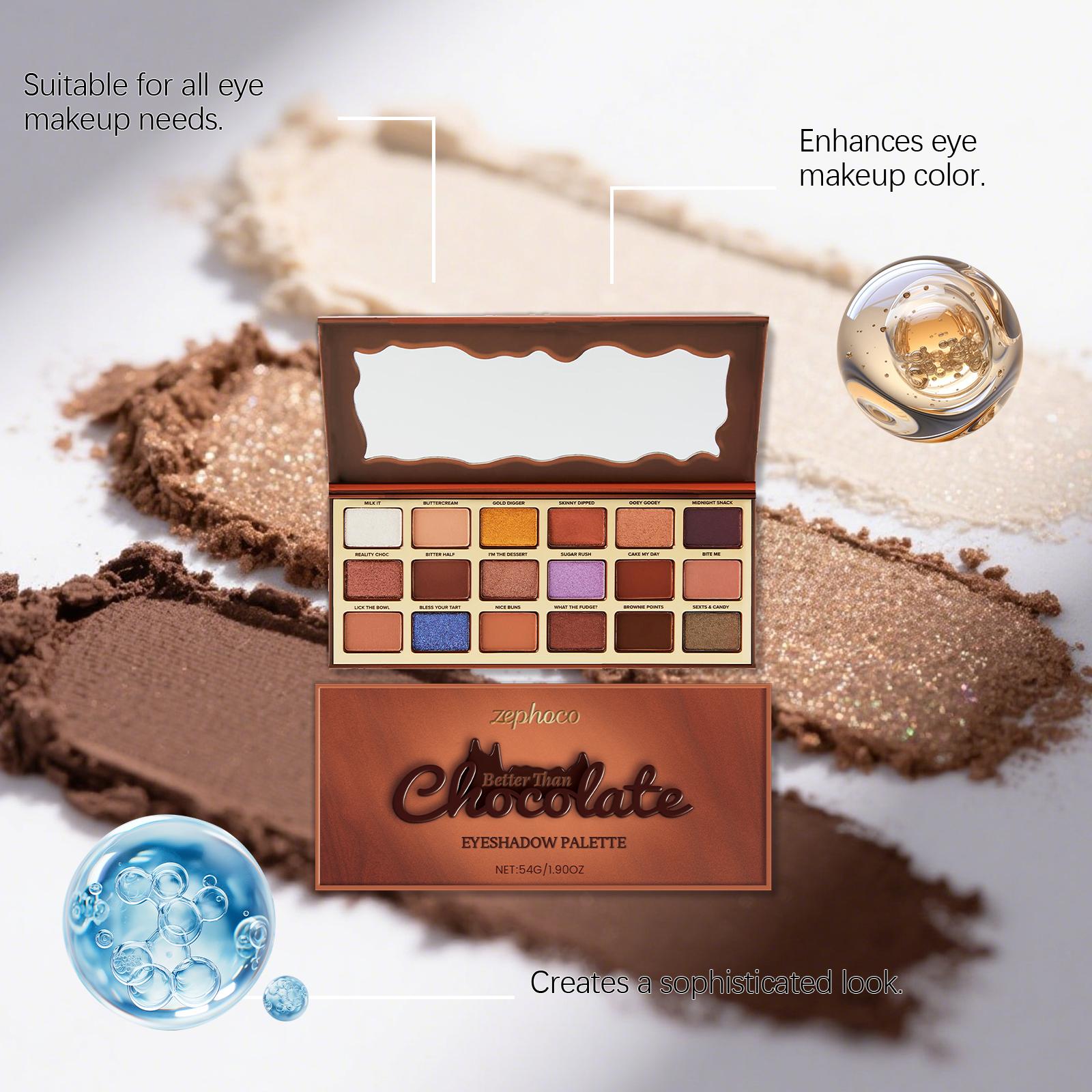Zephoco Multifunctional All-In-1 Chocolate Cosmetic Eyeshadow Palette - 54g Mineral Oil-Free Cream & Powder, Earth Tones, Cool Shades, Highlighter, High Pigment, Multi-Textures, Easy-Blend Gradient, Metallic Matte Shimmer Eyeshadow for Daily Makeup, Multi