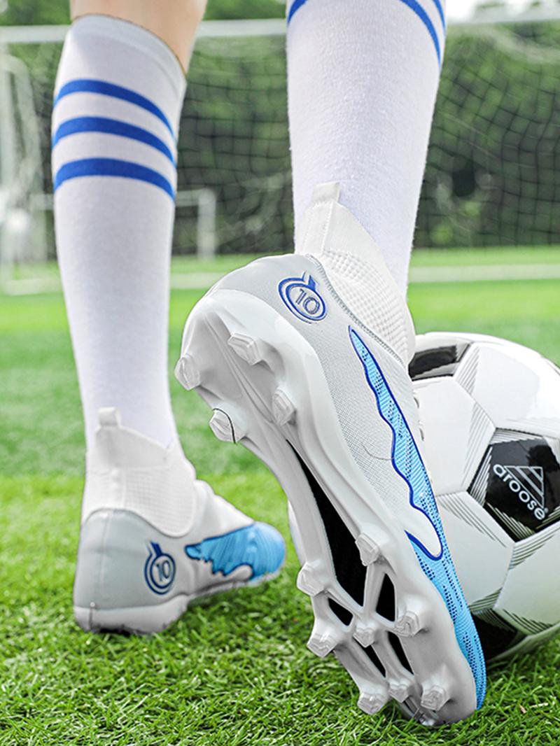 Lace up High Top Football Shoes, Anti-slip Spike Soccer Shoes, Matching Black Football Cleats, Solid Color Outdoor Sports Training Shoes, Football Field Boots, Men Shoes