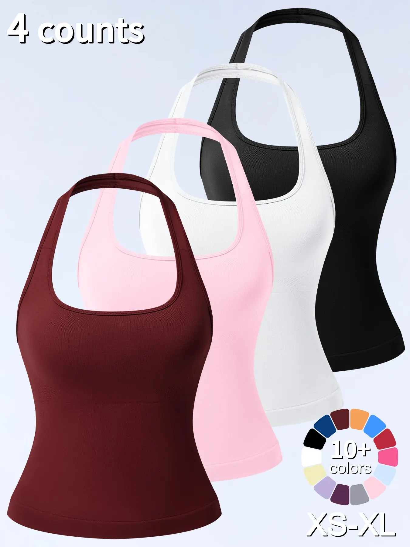 Black, white, pink, dark purple, red