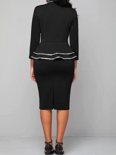 Elegant Women's Two-Piece Set, Long Sleeve Blazer & Pencil Skirt, Rhinestone Trim, Business Office Wear, New European Style