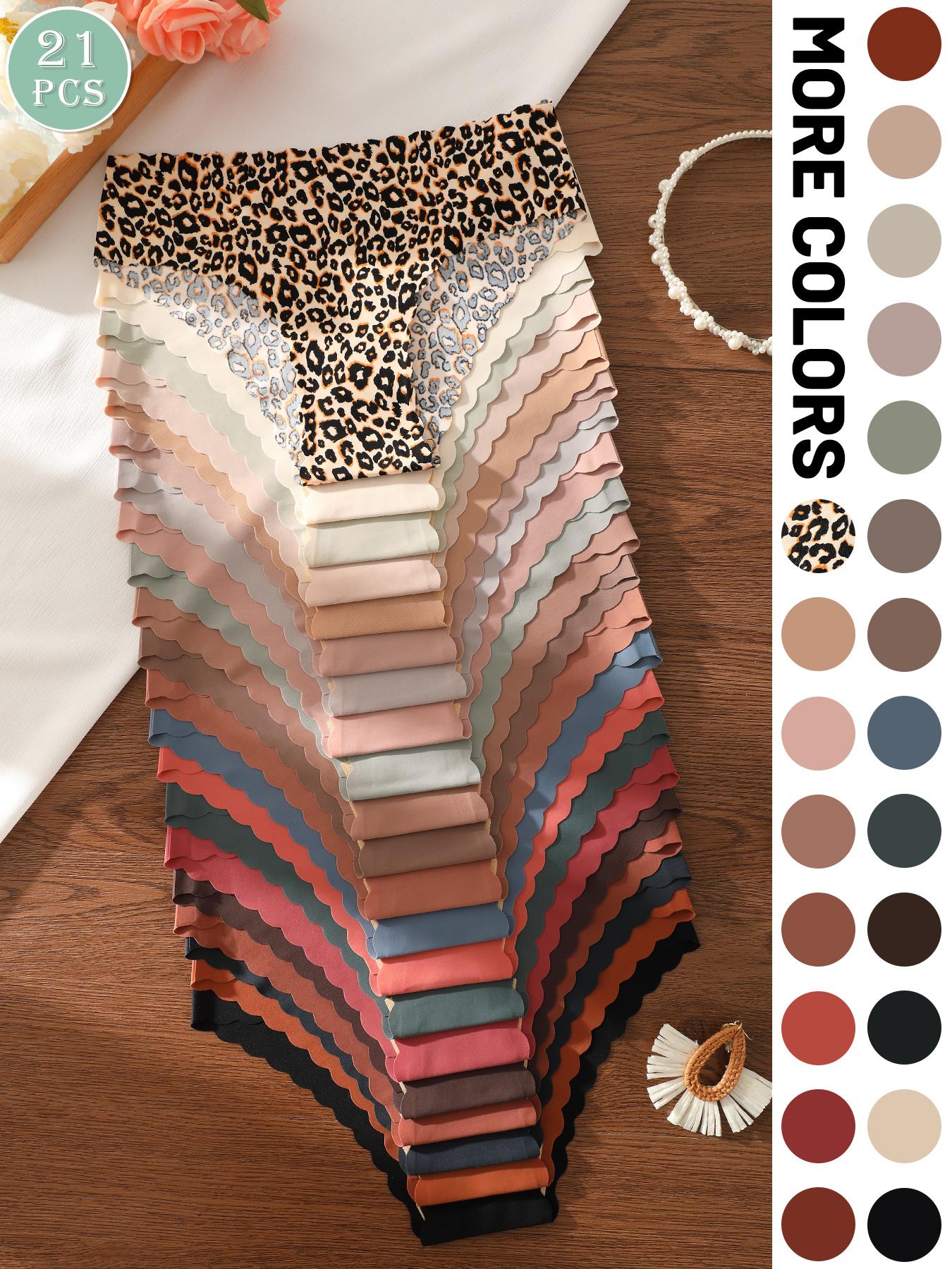 5/6/7/10/12/21-pack seamless one-piece wave-edge triangle panties, leopard print and solid color mix, comfortable, breathable, stretchy, silky women's underwear