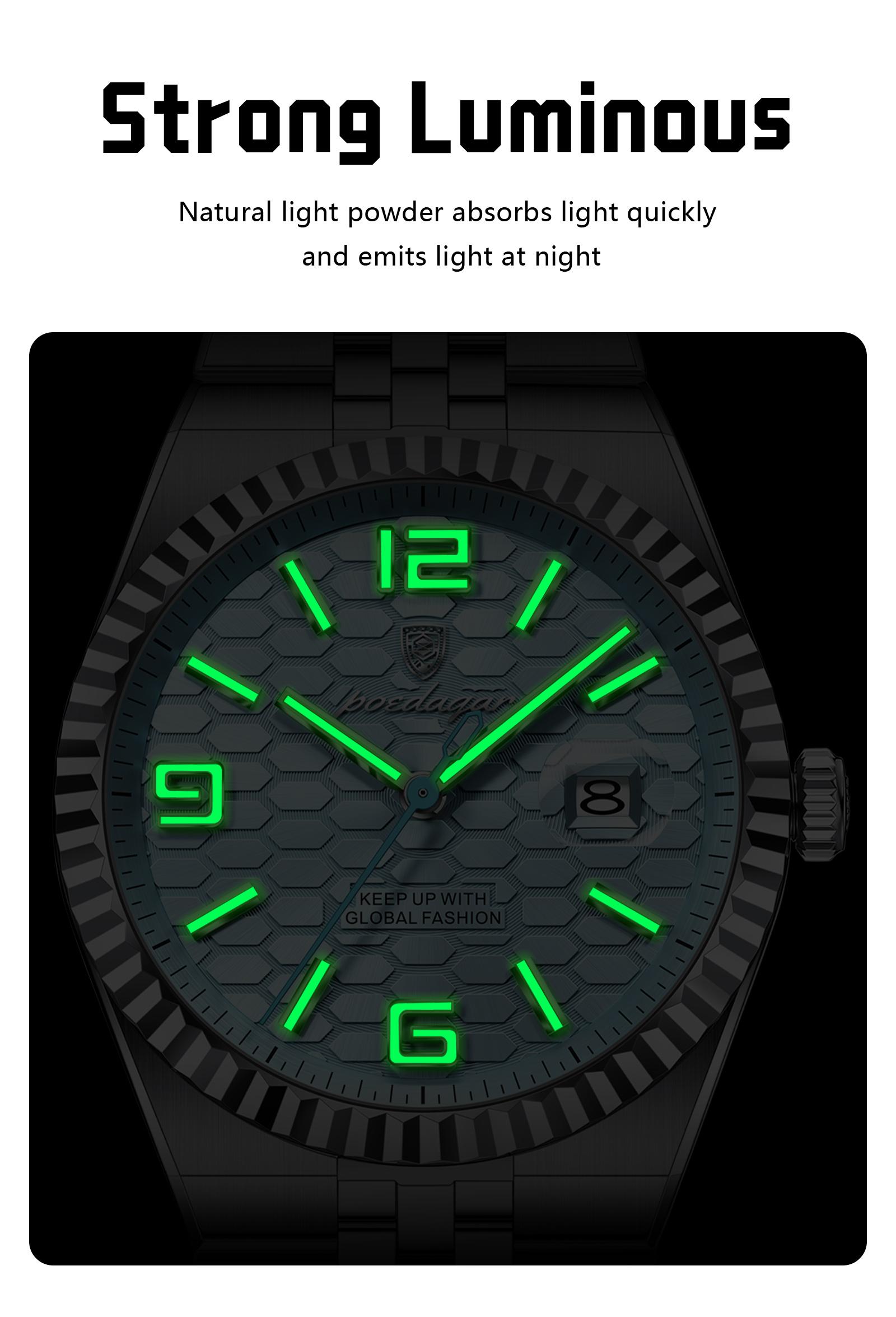 Poedagar original high-quality men's watch, waterproof, luminous, date, luxury, stainless steel quartz watch, men's watch, Modern Fashionable Wristwatch