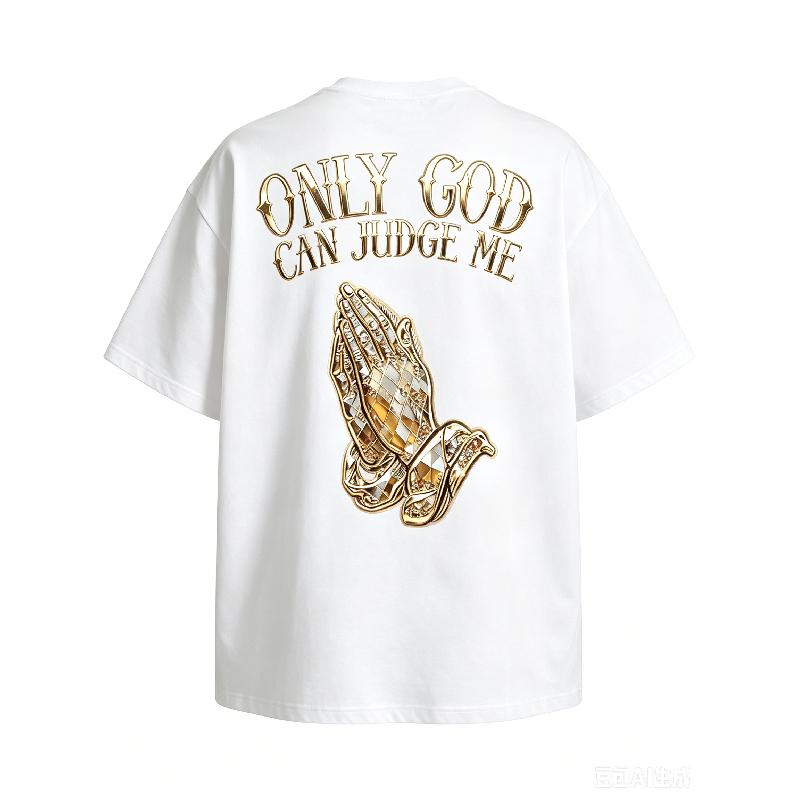 Men's Plus Size Casual Graphic Tee - 'Only God Can Judge Me' Print, Crew Neck, Roomy Cut, Short Sleeve, Soft Breathable Sports Top, Machine Wash Safe, XXXL, Casual Streetwear