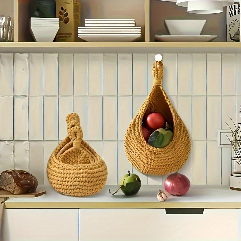 Hanging Wall Vegetable Fruit Basket, 3 Counts/set Boho Style Handwoven Wall Mounted Fruit Veggie Basket, Home Organizer for Kitchen Living Room