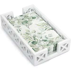 Guest Towel Holder Tray for Bathroom Napkin Holder Modern Disposable Hand Towel Holder Basket White Wooden Napkins Holder for Table Paper Rustic Bathroom Towel Tray Flat Wood Dinner Napkin Holder