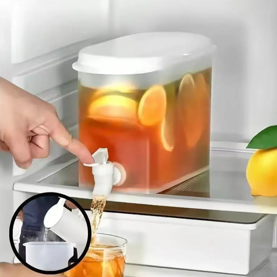 3.5L Large Capacity Slim Refrigerator Beverage Dispenser with Leakproof Spigot, BPA Free Food Grade Plastic Hot & Cold Resistant Easy Clean, Summer Essential for Iced Tea Lemonade Juice Cold Brew, Perfect for Home Kitchen Mimosa Bar BBQ Party Housewarming