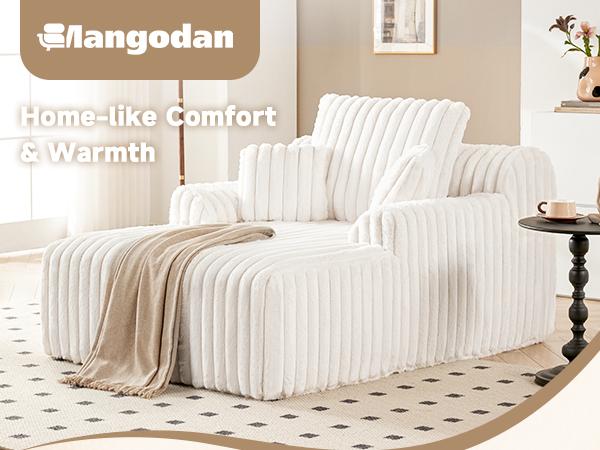 63" Oversized Chaise Lounge Chair Indoor, Boneless Couch Chair with 3 Pillows, Comfy Reading Chair with Wide Arms, No Assembly Required Corduroy Couch, Sleeper Sofa for Living Room