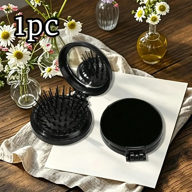 Portable Compact Hair Brush with Mirror, Foldable Pocket Travel Hair Comb, Mini Makeup Mirror Brush, Gift for Women Girls