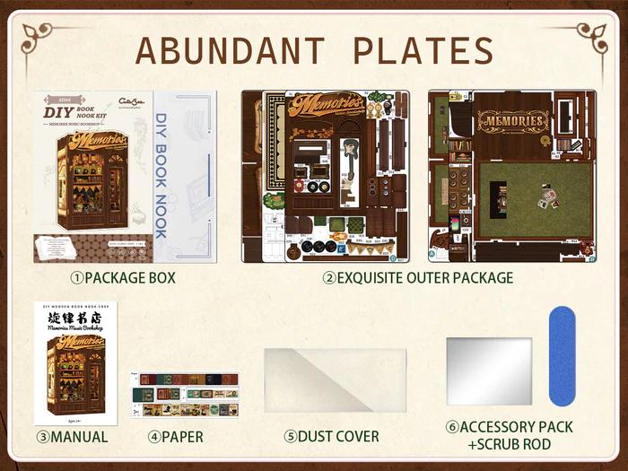 CUTEBEE DIY 3D Book Nook Kit Memories Music Bookshop – Miniature Wooden Music & Bookstore Streetscape with LED Light, Handmade Tiny House Decor | Holiday, Christmas and Black Friday Gift