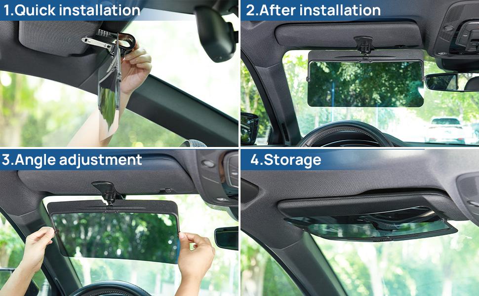 Joytutus Universal Anti-Glare Polarized Car Sun Visor Extender with UV400 Protection 12.6 x 5 Lens Size Quick 5 Sec Install Safe Driving Windshield Shade