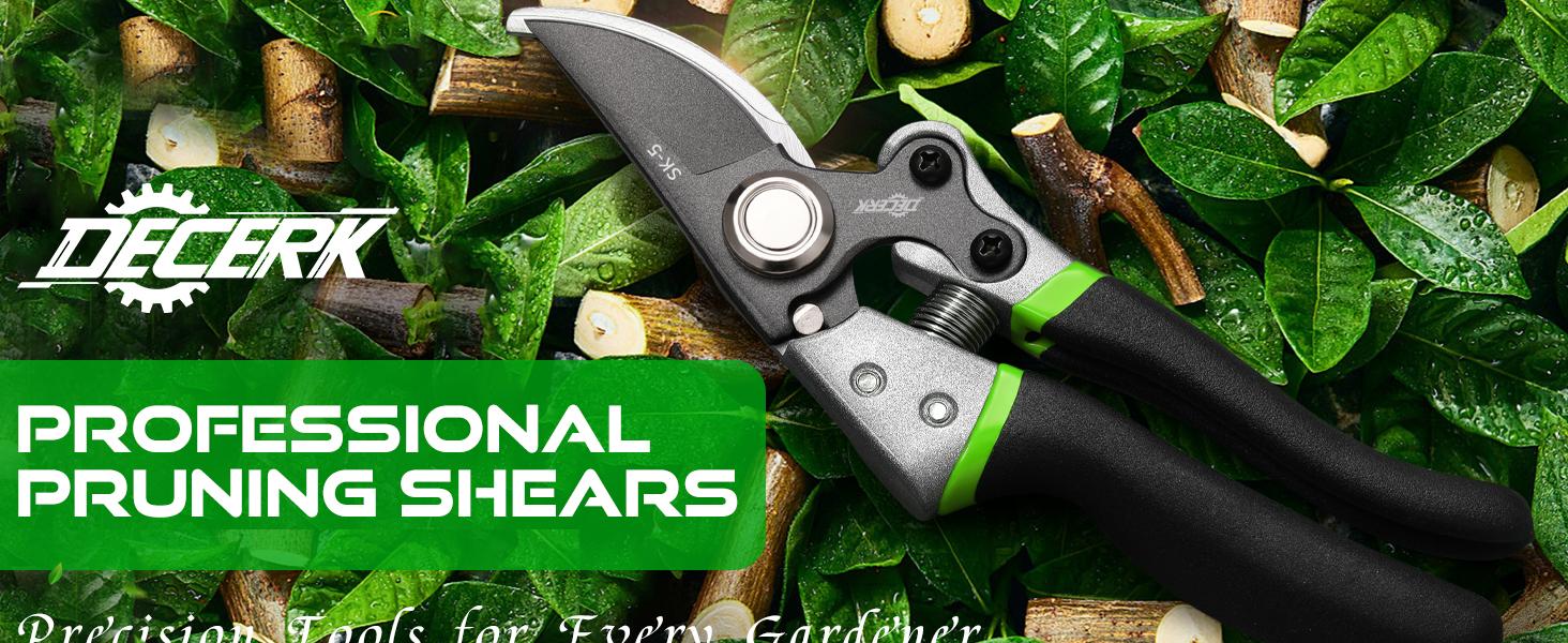 DECERK 8.5" Professional Bypass Pruning Shears for Gardening, Garden Pruner Scissors & Clippers for Fruit Tree Branch Trimming, Ultra Sharp SK5 Blade, Ergonomic Handle, Gardening Gift Women Men wood finish flower - 2025 Heavy Duty Tools for springtok