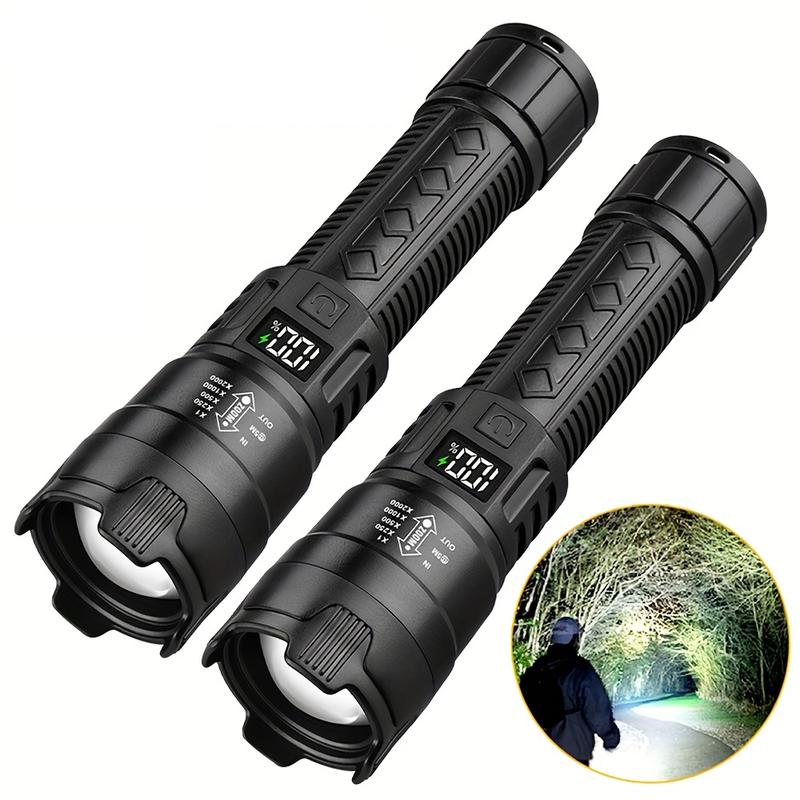 2 Counts Rechargeable LED Flashlights, Portable Zoomable High-Lumen Flashlights with Battery Indicator, Three Lighting Modes for Outdoor, Camping, Work and Emergency Lighting