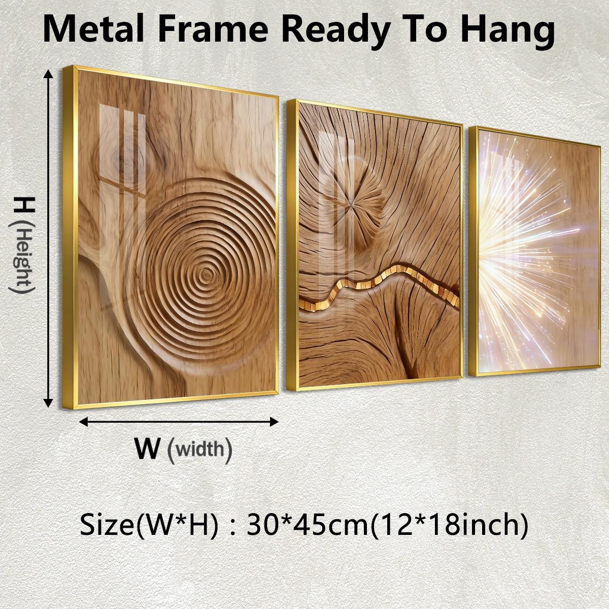 3 Counts Aluminum Alloy Framed Painting, Abstract Wood Texture And Light Burst Pictures, Home Decoration For Living Room, Bedroom, Office, Restaurant, Hallway Wall Decor, Odorless Print Artwork, Luxury Perfect Gift For Friends And Family