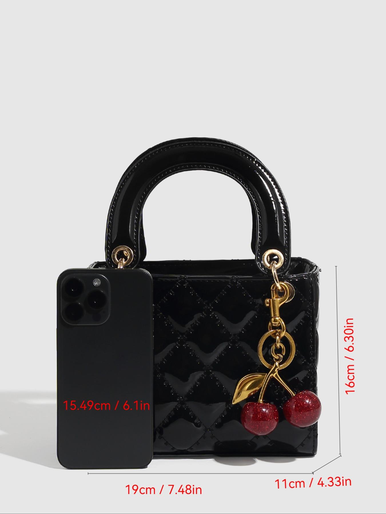 Women's Fashionable Cherry Decorated Quilted Crossbody Bag, Casual PU Leather Shoulder Bag for Daily Used, Trendy Versatile High-quality Daily Commuting Bag