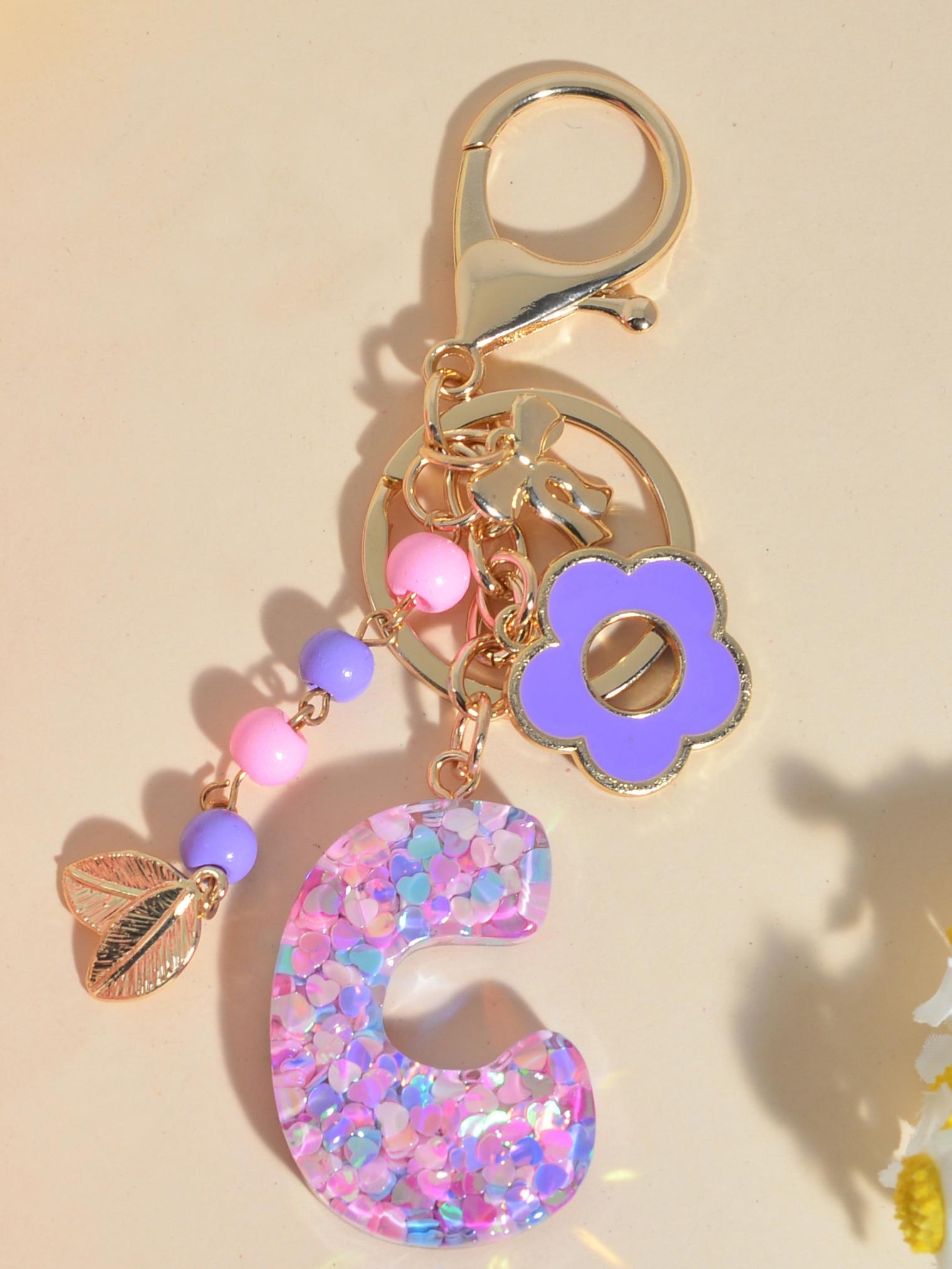 Floral Letter Keychain, Sparkly Tassel Pendant, High-End Unique Design, Birthday Gift for Couples, Student Backpack Charm, Car Key Decor