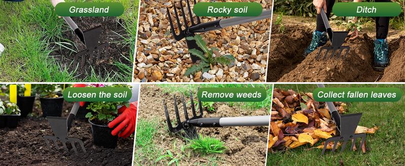 Walensee 2 in 1 Hoe Garden Tool, 63 Inch Garden Hoe Cultivator and 5-Tines Rake with 37-63 Inch Adjustable Long Handle, Grass Pulling Tools Hand Tiller for Yard Lawn Flower Beds Planting Gardening Digging Walensee 2 in 1 Hoe Garden Tool, 63 Inch Garden Hoe Cultivator and 5-Tines Rake with 37-63 Inch Adjustable Long Handle, Grass Pulling Tools Hand Tiller for Yard Lawn Flower Beds Planting Gardening Digging