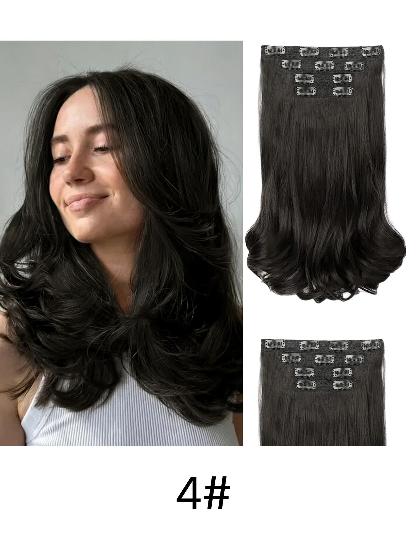 4-Piece Hair Extension Set, Medium Length Curly Synthetic Hair Clips, Invisible Hair Extensions for Women, Daily & Wedding Use