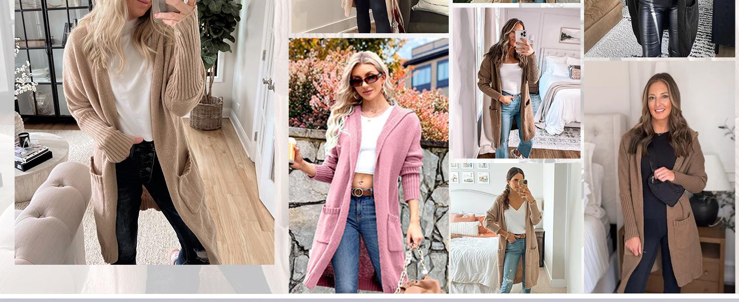 Saodimallsu Womens Long Cardigans Cable Knitted Open Front Oversized Hooded Outerwear Sweater Coat