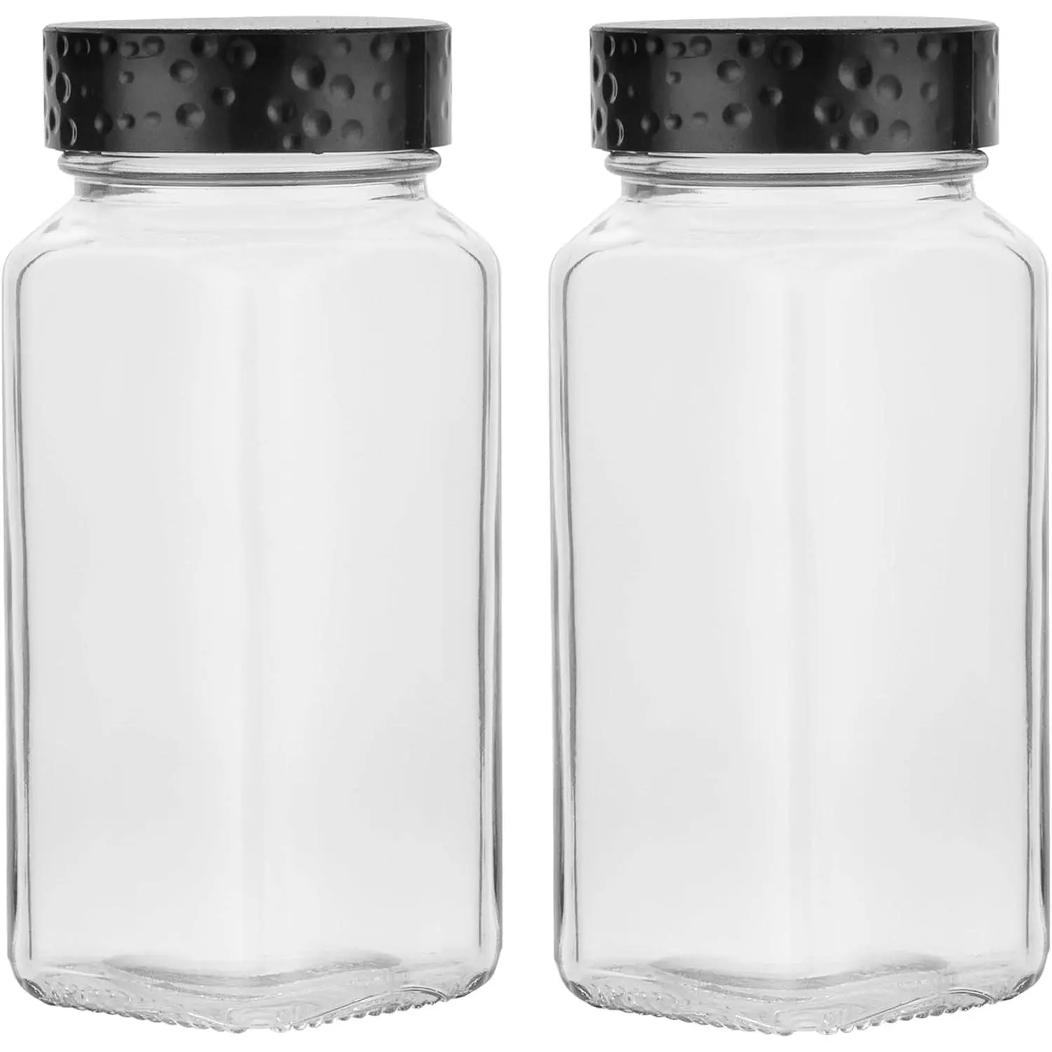 2 count Black  Jars, 4 oz Glass Seasoning Bottles, Spices Container, Empty  Jars, Square  Bottles with Airtight Plastic Caps with Shaker