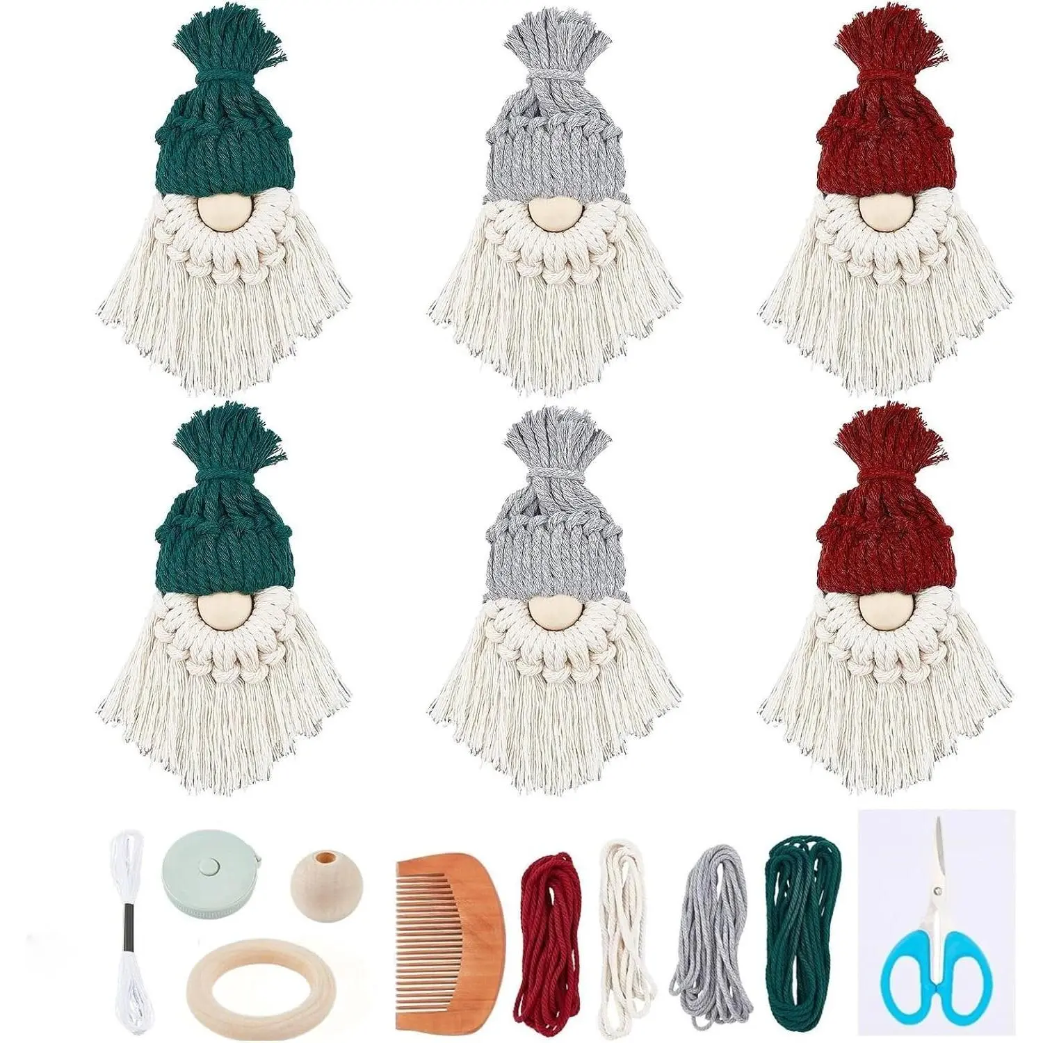 6 Set DIY Macrame Christmas Gnomes Santa Claus Kit for Beginners