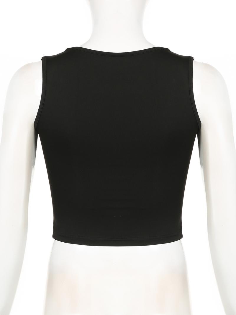 Women's Plain Ruched Square Neck Crop Tank Top, Casual Sleeveless Cropped Top for Fall, Minimalist Basic Short Tops, Ladies Clothes for Daily Wear, Summer Top