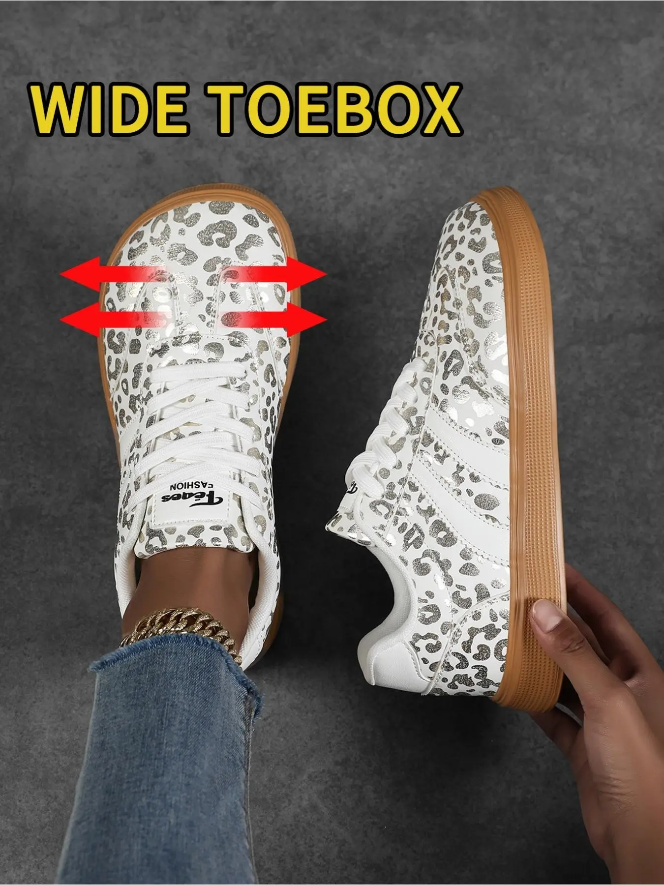 Gentle Baddie Vibe! White & Silver Leopard Print Mule Low Top Sneakers, Casual Trendy Trainers, Slip-On Soft-Sole Casual Athletic Walking Shoes, Ideal for Commuting, Strolling & Daily Outfits, Trending Sneakers