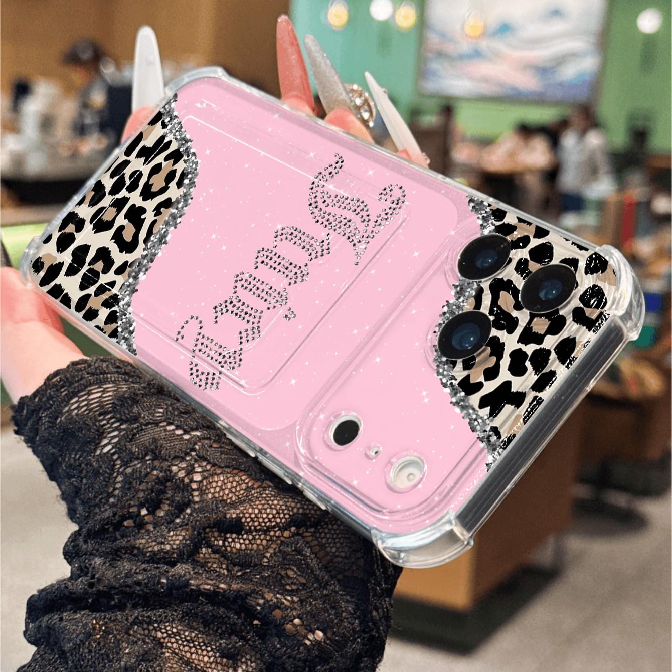 Transparent Card Slot Case, Leopard Pattern Thick Anti-Drop Phone Cover Compatible with iPhone 17/17 Pro Max/Air/11-16 Series