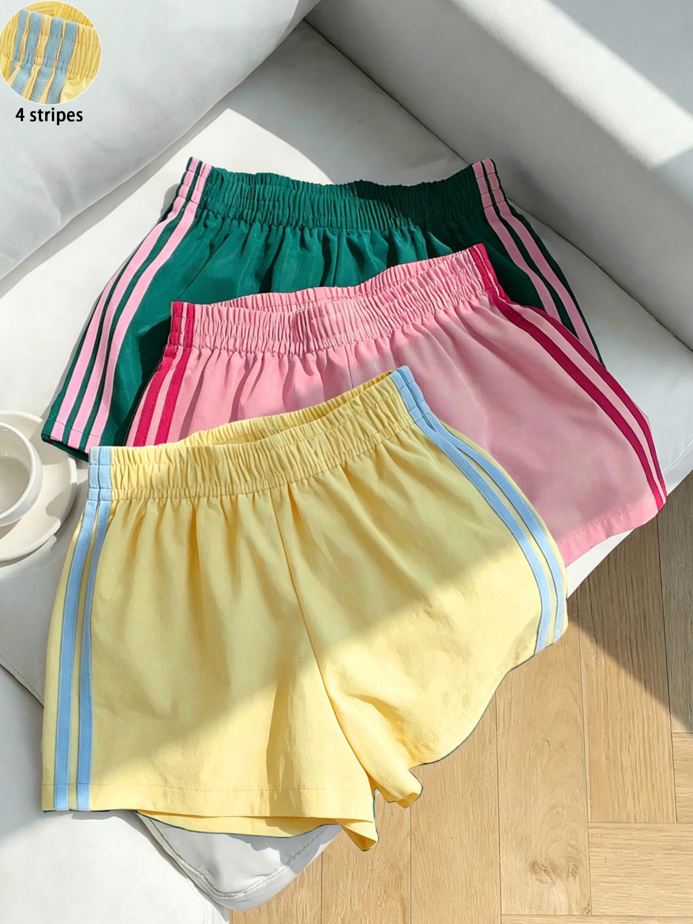 Women's Summer Striped Shorts, Casual Loose-Fit, 4-Stripe Design, Perfect for Office & Parties, Versatile Fit, Ideal for Warm Weather