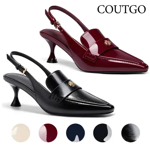 Coutgo Womens Pointed Toe Sandals Slingback Kitten Heel Pumps Slip On Ankle Buckle Dress Shoes tiktokshopbacktoschool