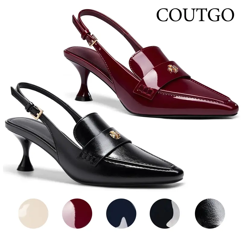 Coutgo Womens Pointed Toe Sandals Slingback Kitten Heel Pumps Slip On Ankle Buckle Dress Shoes tiktokshopbacktoschool