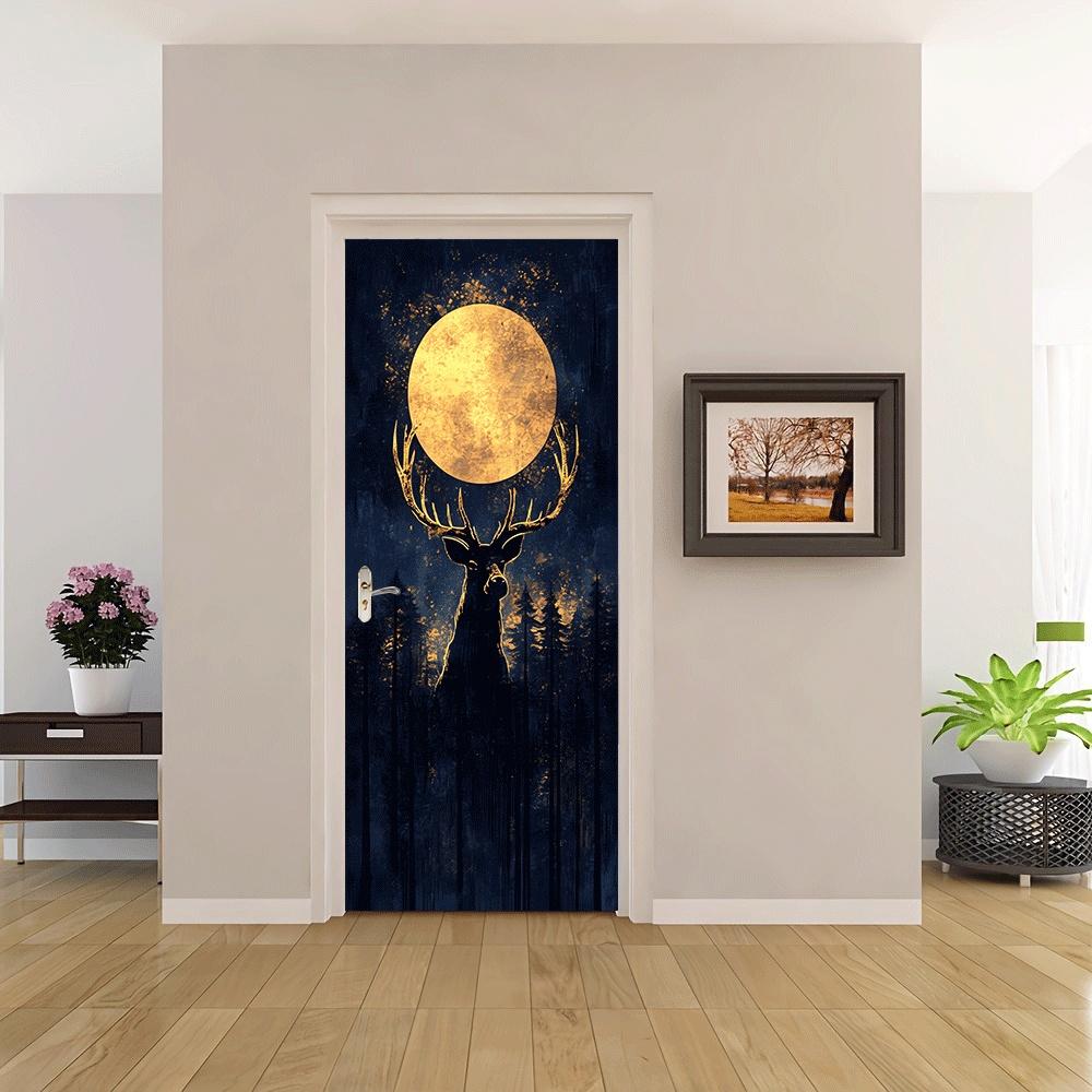2pcs   Vintage Moonlight Deer Head Wall Sticker Nordic Style Removable Self Adhesive Waterproof Vinyl Decal for Living Room Bedroom Home Decor Art Mural Animal Pattern Wall Decoration Modern Minimalis