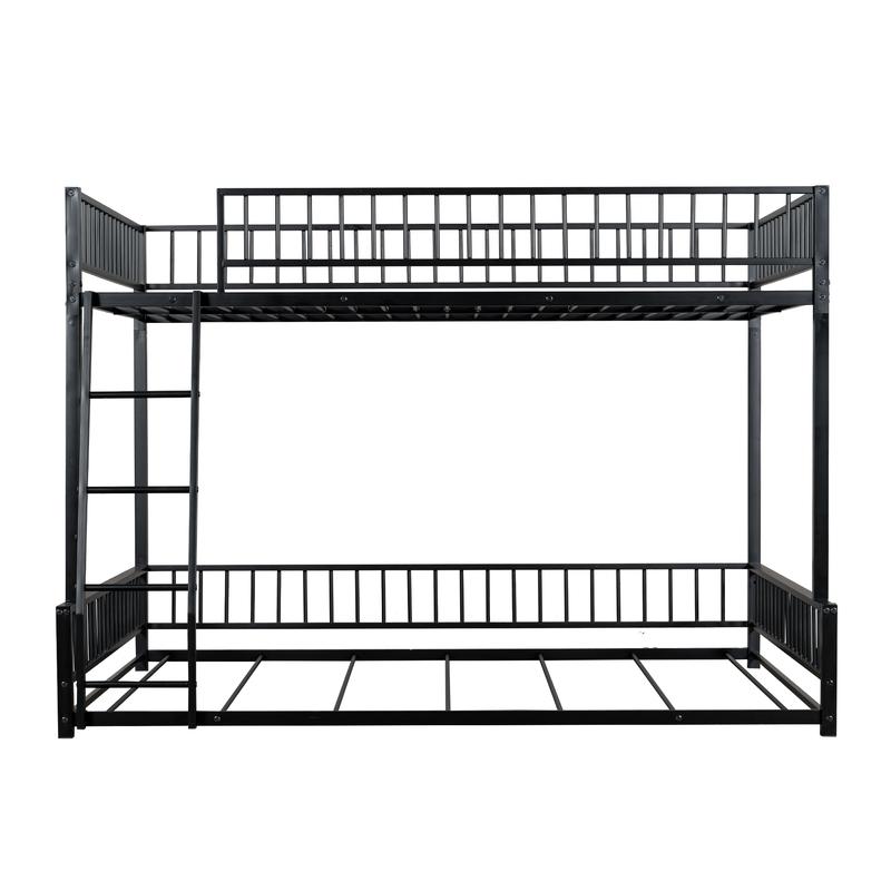 Modern Full XL Over Queen Bunk Bed Frame, Metal Floor Bunk Bed Frame with Ladder & Guardrails, No Spring Box Needed, That Can Separate, Black Modern Full XL Over Queen Bunk Bed Frame, Metal Floor Bunk Bed Frame with Ladder & Guardrails, No Spring Box Needed, That Can Separate, Black