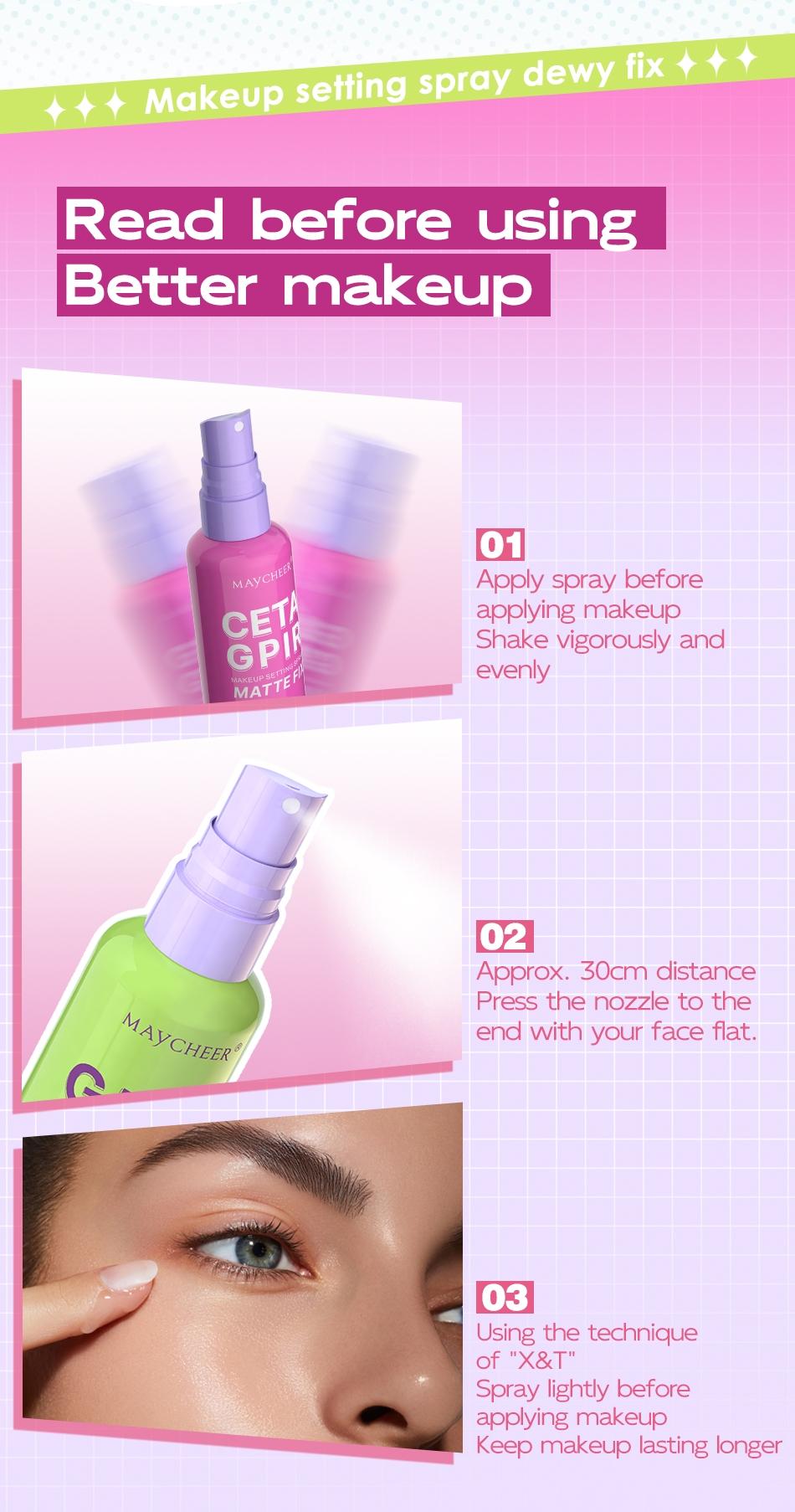 Maycheering Get Grip Matte Water Gloss Setting Spray, Makeup Setting Mist, Makeup Fixing Spray - 2.03oz Waterproof Oil Control Moisturizing Setting Spray, Light Lasting Formula, Anti-smudge, All Day Lasting Setting for Sensitive Light Skin