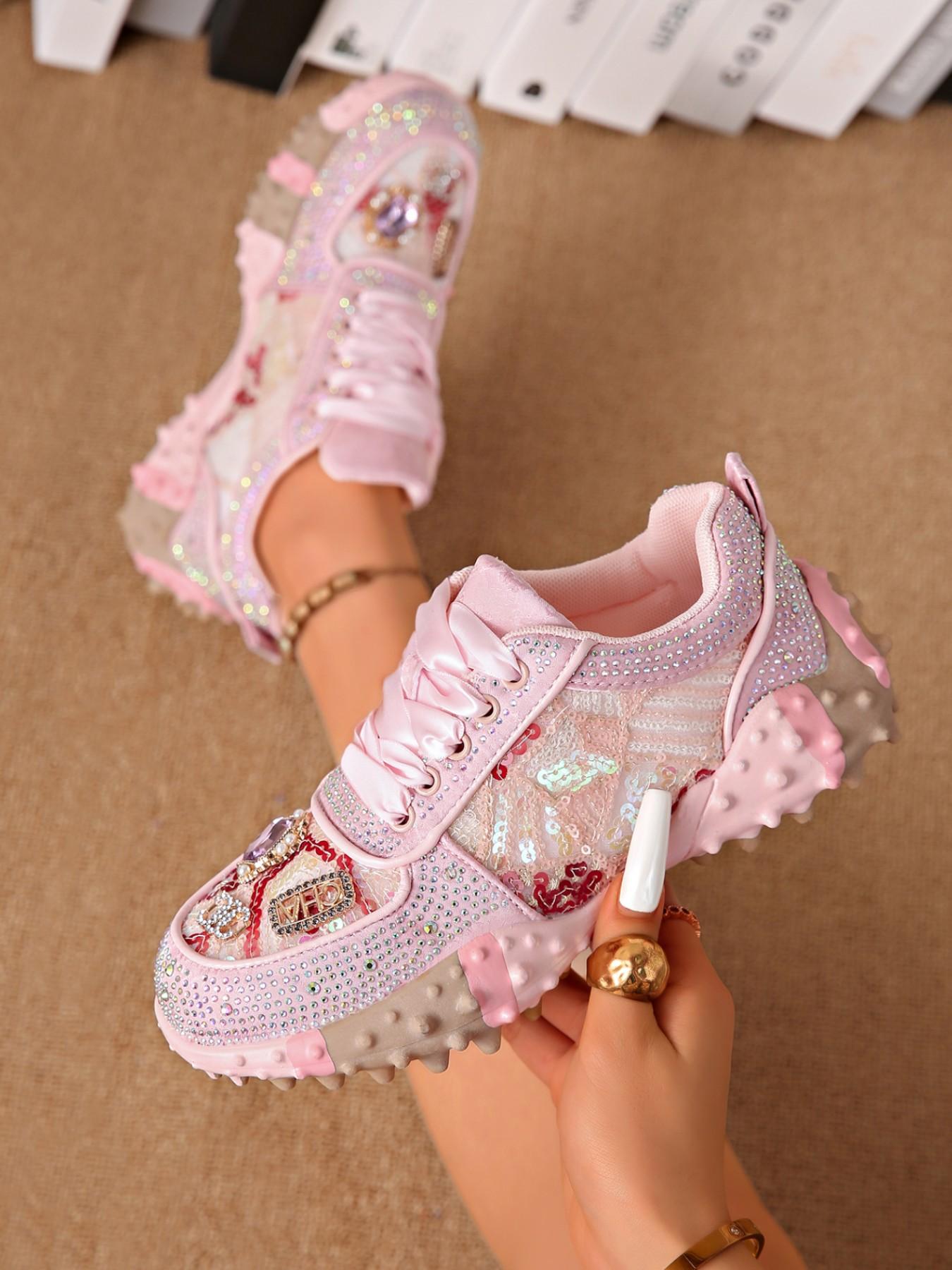 2026 Spring Heavy-Duty Embellished Dad Shoes for Women, Breathable Mesh Thick Sole Casual Sports Shoes, Comfortable and Stylish Footwear