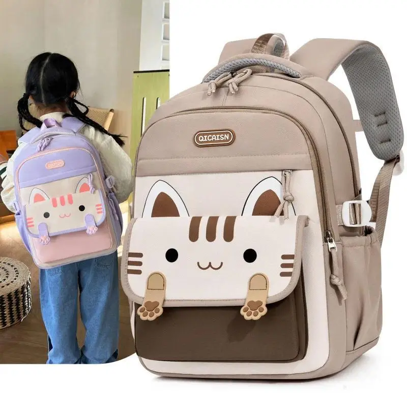 Unisex Kawaii Cat Print Nylon Backpack, Urban Minimalist Large-Capacity School Bookbag for Students with 14-Inch Laptop Compartment, Leakproof Functional Bag