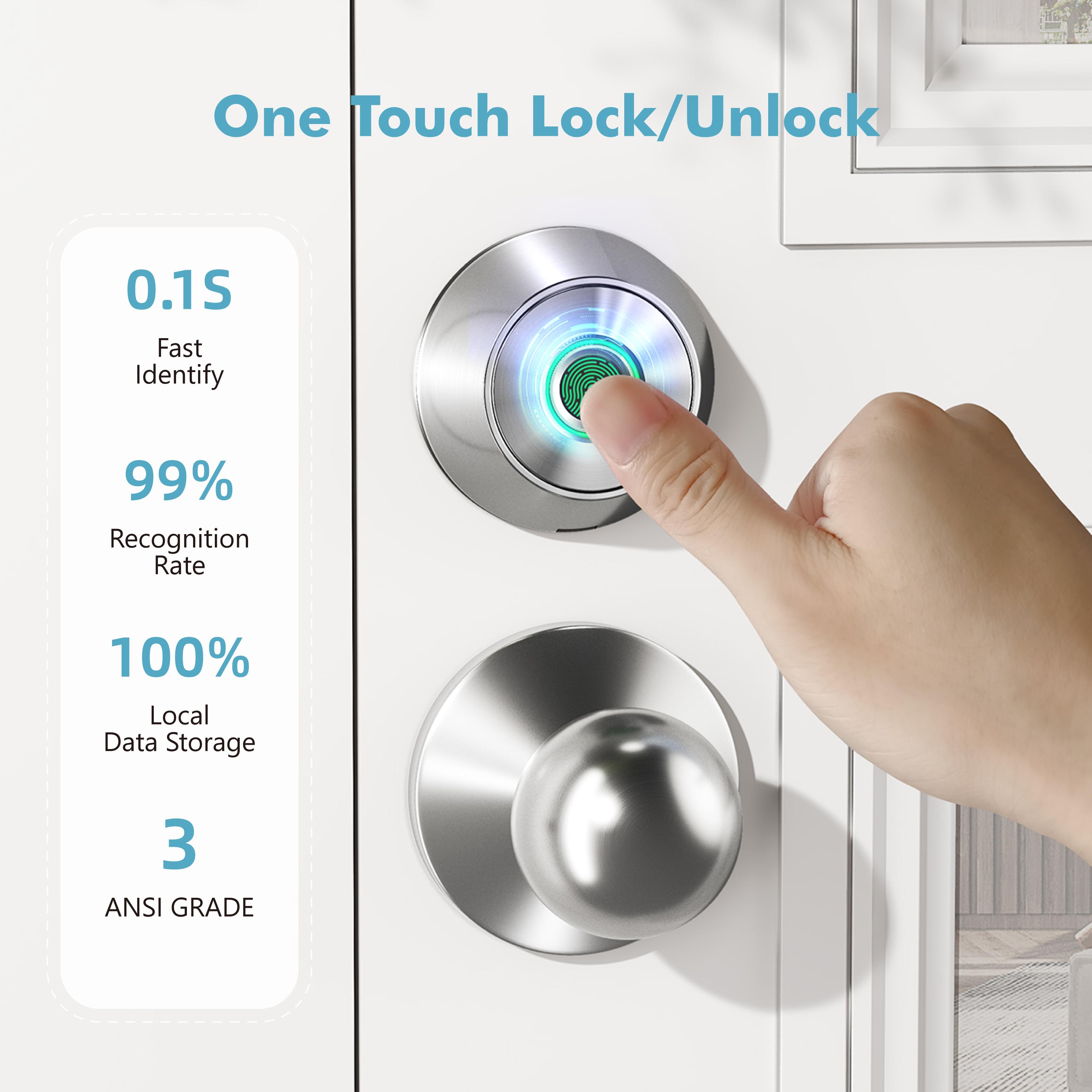 Valentine's Day Gift【EUERTE】 2025 Newest Fingerprint Smart Door Lock,Biometric Smart Lock With App,Keyless Entry Door Lock,One Touch Lock/Unlock,Easy Install,No Passcode Needed,Home Seccurity FathersDayGift