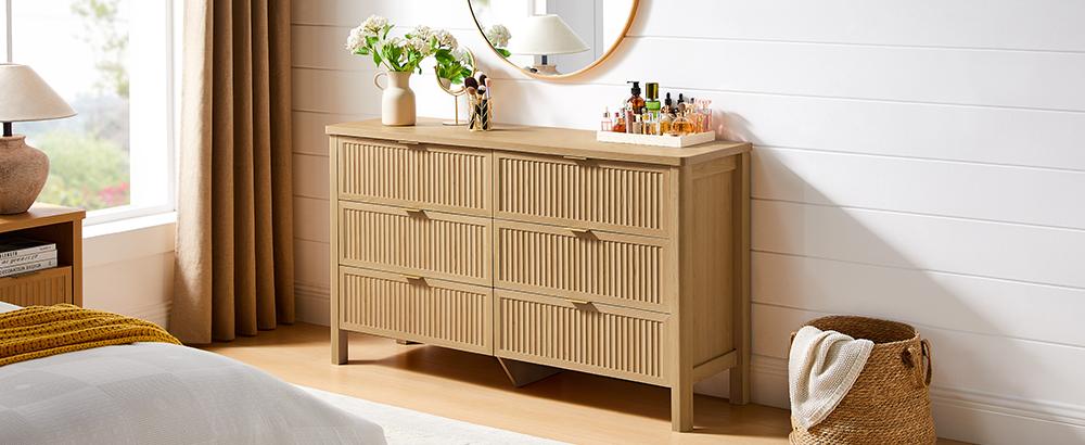 【SPOTLIGHT DAY】ONBRILL 60 " Fluted Dresser, Modern Wooden Dresser for Bedroom, Chest of Drawers with Metal Handle, TV Stand, Storage Organizer Unit, Storage Tower for Livingroom Hallway Closet ,Bedroom Furniture, Christmas Gift