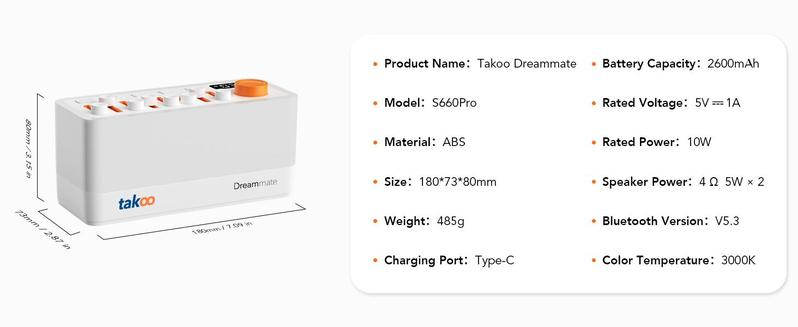 TAKOO 3-in-1 Sound Machine/Bluetooth Speaker/Night Light, DIY Mixable 8 Nature Sounds & White Noise, Green Noise, Brown Noise, Pink Noise, 11 Ambient Lights, 180-min Timer for Sleep Aid, Relaxing, Kids, Smartphone, Audio