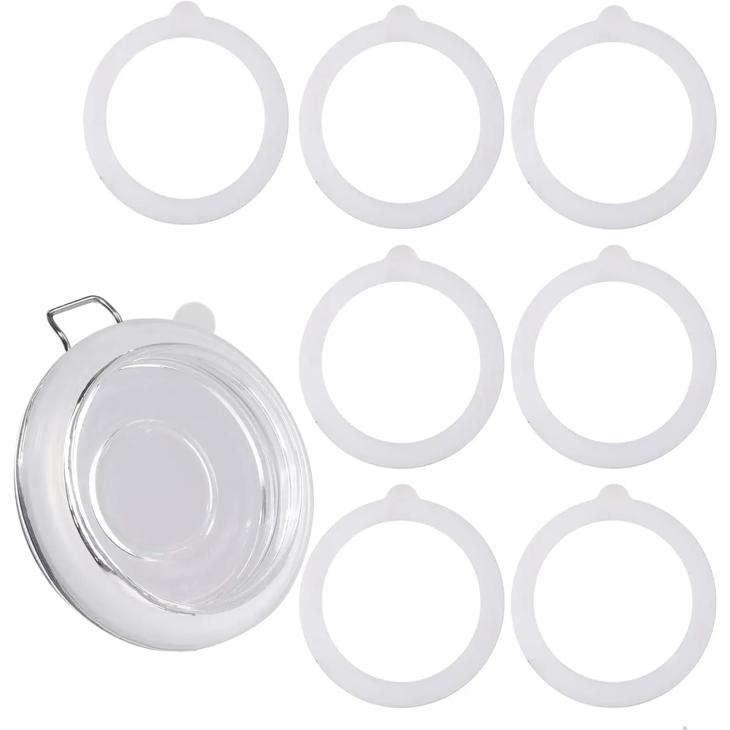 7 Pack Rubber Seals for Glass Jars, Airtight  Jar Gaskets, Leakproof Rubber Gasket for Canning Mason Jars - 3.75 Inches Diameter, Fits  Sizes (White)