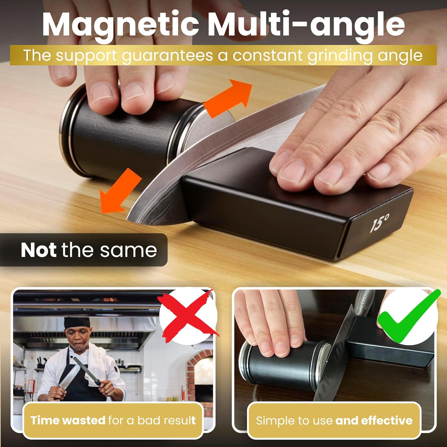 Rolling Knife Sharpener Kit, Chef Knife Sharpener Tool for Kitchen Knives, Roller Knife Sharpening System with 15 & 20 Degree Magnetic Angle, Wooden Roller with Diamond Discs