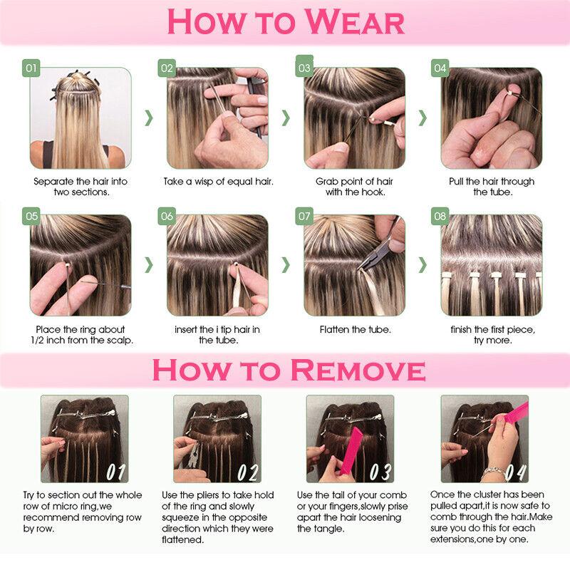 50g/100s Micro Loop Hair Extensions Micro links Hair Extensions for Women Micro Ring Micro Beads 100% Real Human Hair Extensions 16-24 inch Brown Black Blonde