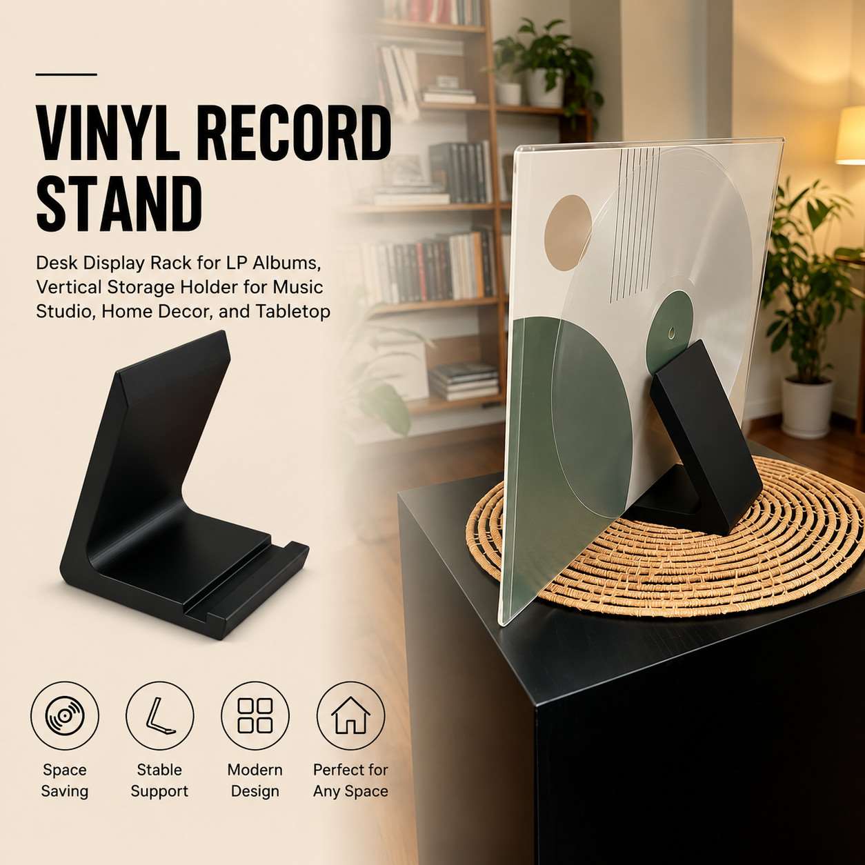 Vinyl Record Stand Desk Display Rack Vertical Storage Holder for LP Albums Music Studio Home Decor Tabletop