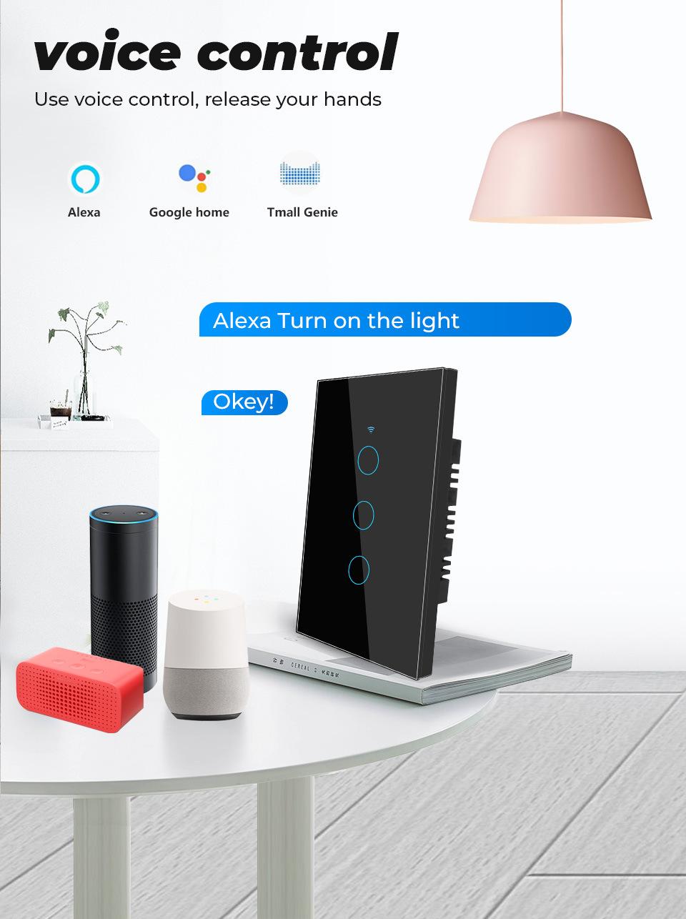 Tuya Wall Switch, Wi-Fi RF Touch Wireless Light Switch, Tempered Glass Panel, Smart Control, Energy Saving, Compatible with Alexa & Google Assistant