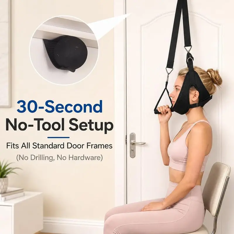 Cervical Decompression Hammock-Adjustable Home Neck Traction Device with Safety Lock and Comfortable Handles, Relieves Neck Stiffness and Alleviates Nerve Compression, Home Neck Traction Strap, Cervical Traction Tool