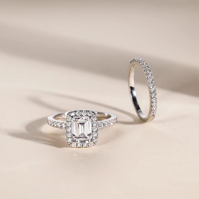 EAMTI 2CT 925 Sterling Silver Bridal Ring Sets Emerald Cut CZ Engagement Vintage Promise Rings Wedding Bands for Women