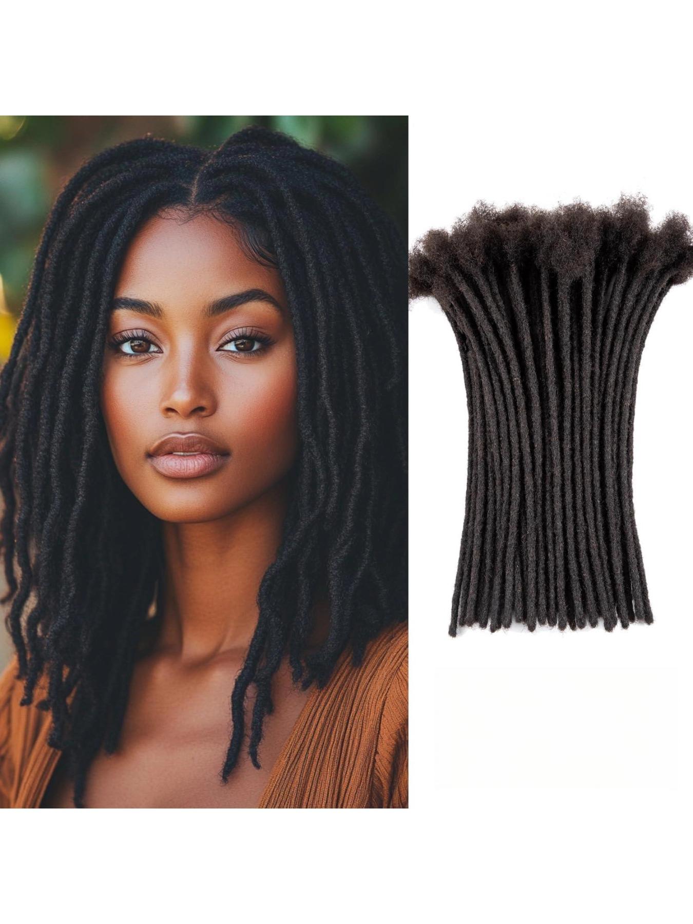 Dreadlock Extensions Human Hair 0.6cm Width 4-16 Inch 10-100 Strands, 100% Human Hair Loc Extensions for Men/Women, Can be Dyed Soft Dreads, 1B