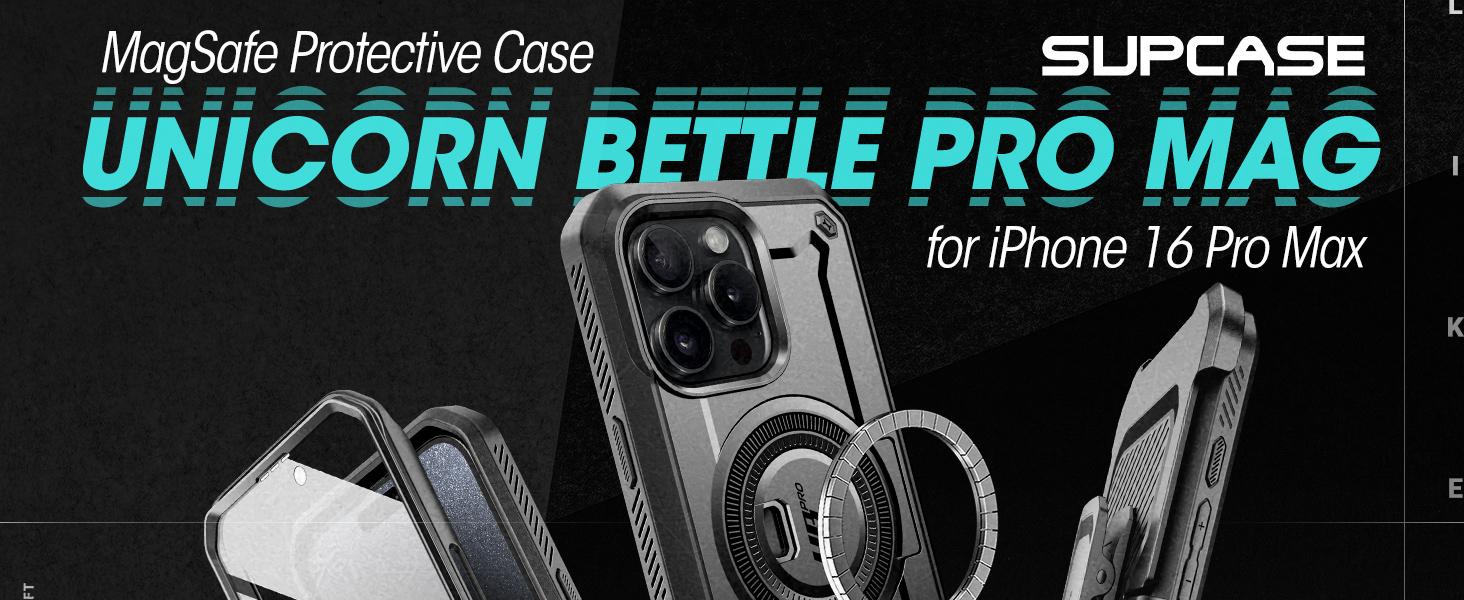 SUPCASE Rugged Case for iPhone 16/15/14 Pro/Pro Max – MagSafe-compatible, military-grade, with kickstand and belt clip. Shockproof, supports wireless charging. Heavy-duty yet slim. Protector Smartphone