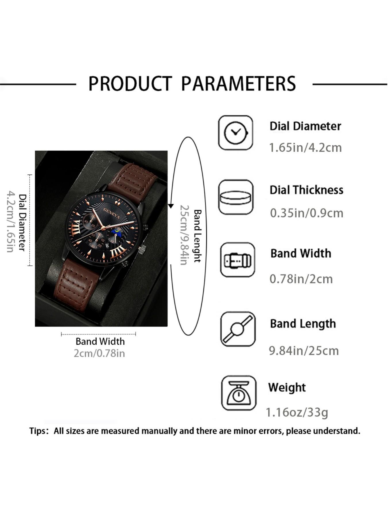 1pchkun Men's Multifunctional Fashion Watch, Vintage Roman Numerals, Moon Phase, Leather Face, Perfect Gift for Him