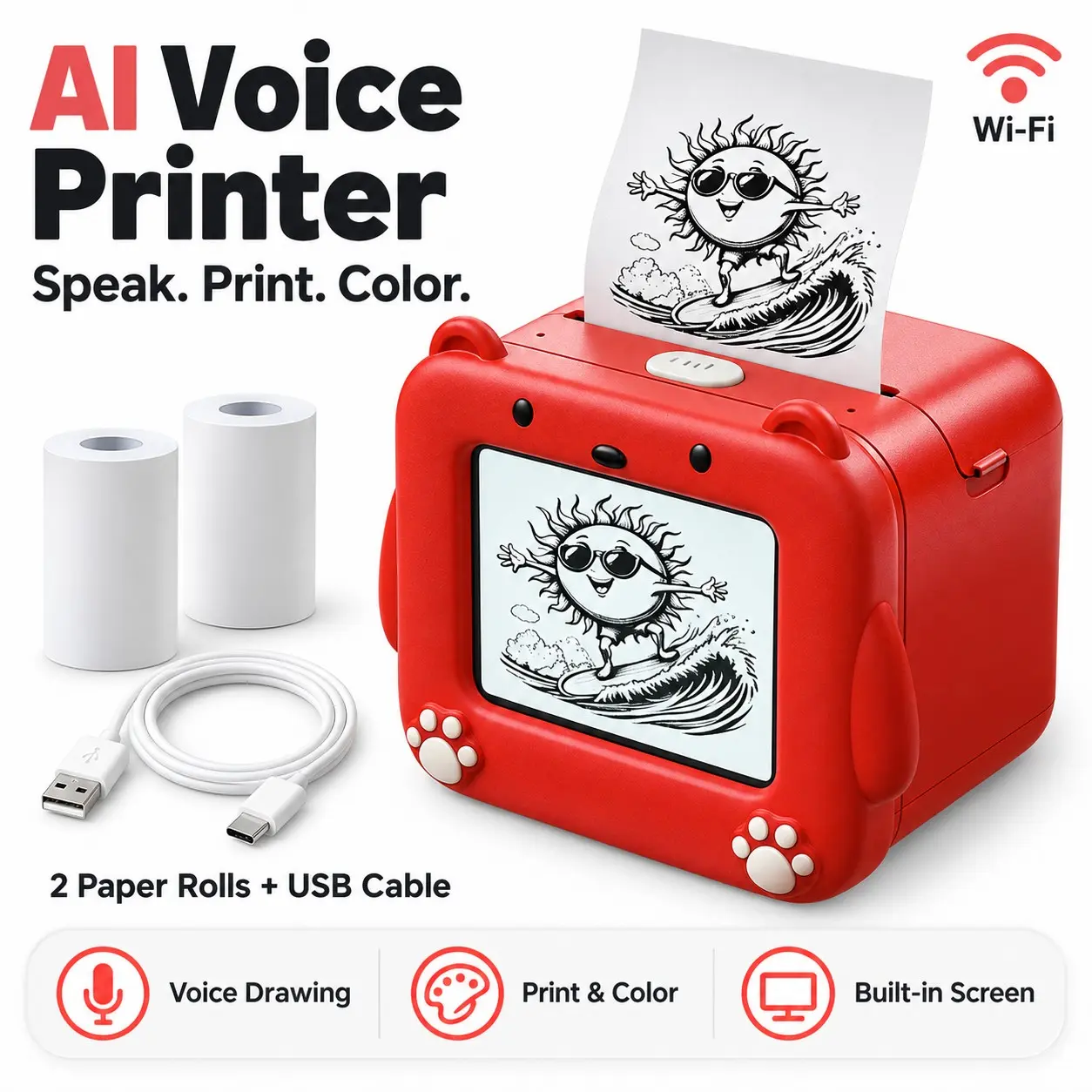 Ai Voice-Powered Sticker Maker for Kids, Mini Thermal Printer with 6 Art Modes, Custom Sticker Machine for Journaling, School Projects & DIY Crafts